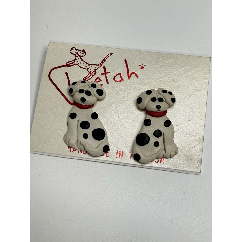 Handmade Clay Dalmatian Dog Stud Earrings New